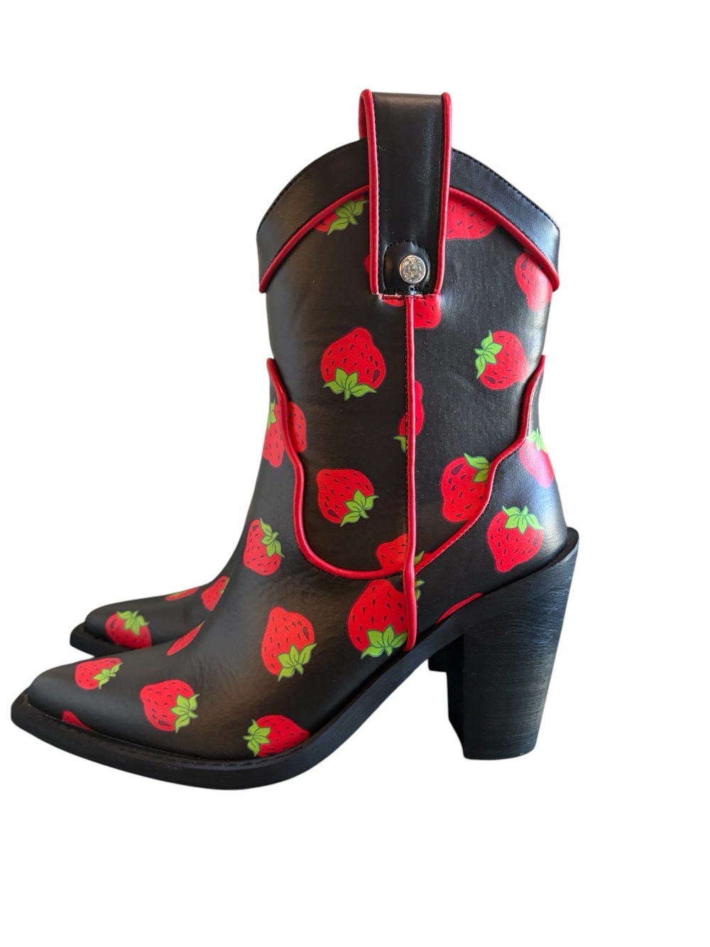 Dolls Kill x Strawberry Shortcake Black Meadow Greeting Cowboy Boots Size 8 - Picture 2 of 8